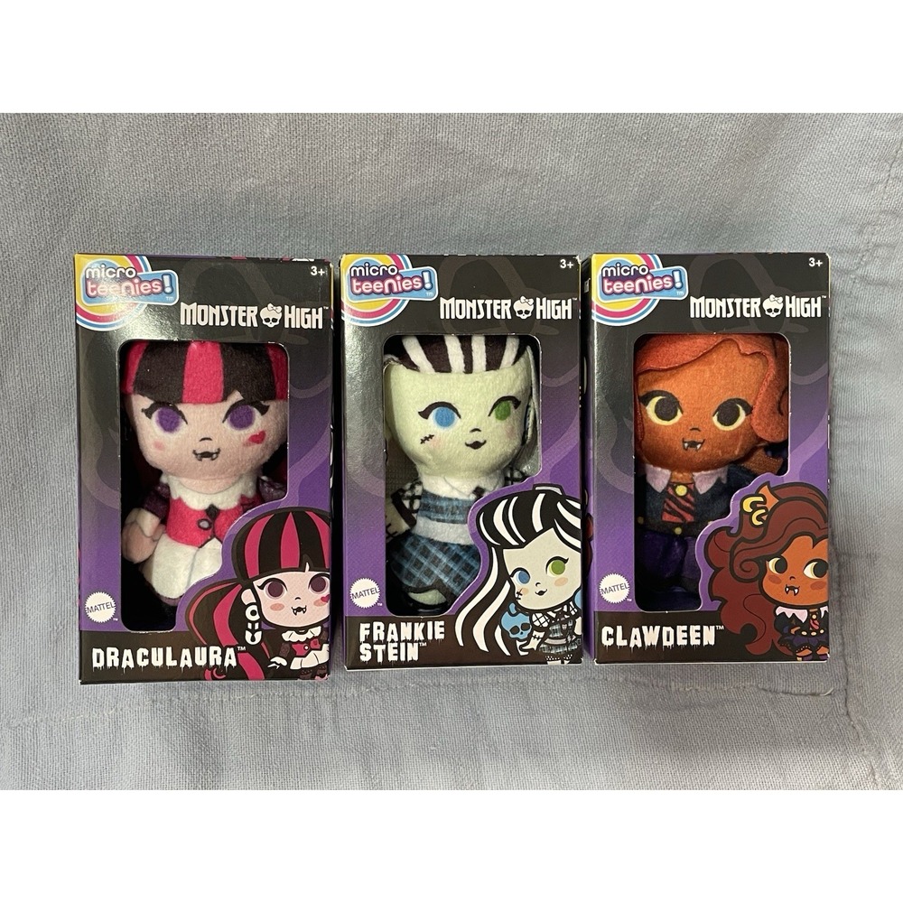 NEW Set Monster High Mirco Teenies Plush Toy Clawdeen Frankie Stein Draculaura